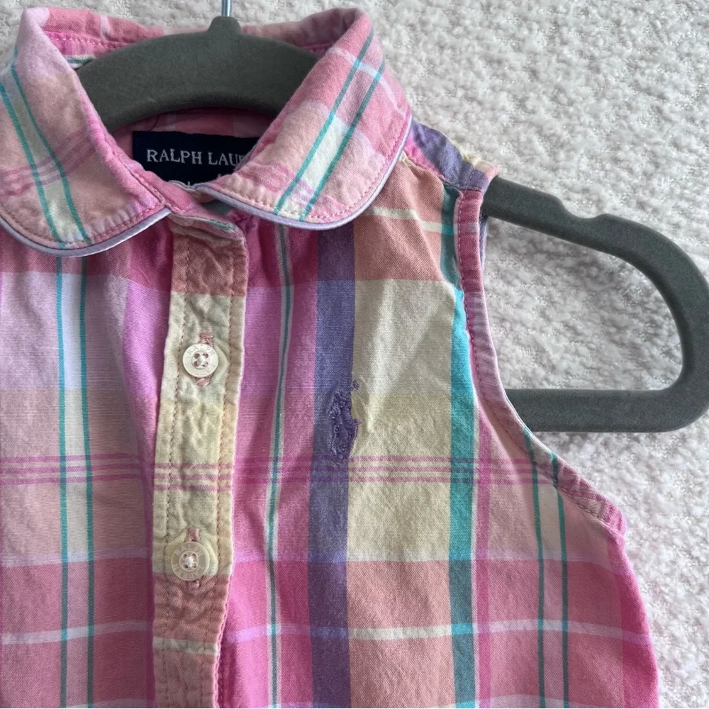 Ralph Lauren Baby Madras Pink Plaid Cotton‎ Sleeveless Tank Cotton Size 9 Months